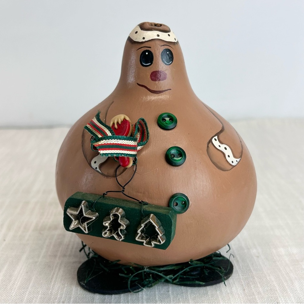 Hand painted decorative Gourd gingerbread man Christmas bake cookies 5” folk art